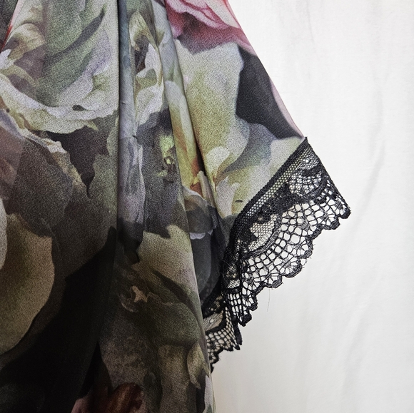 Betsey Johnson Floral Chiffon Midi Dress With Lace Trim Size 12 Style FC04W09M - Picture 9 of 13